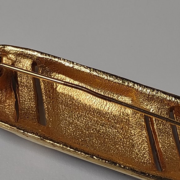 Black And Gold Tone Oval Brooch With Clear Rhinestones - Picture 12 of 14